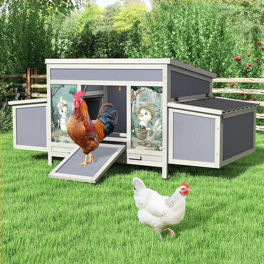 Wooden Chicken Coop With Nesting Boxes For Outdoor Backyard Poultry