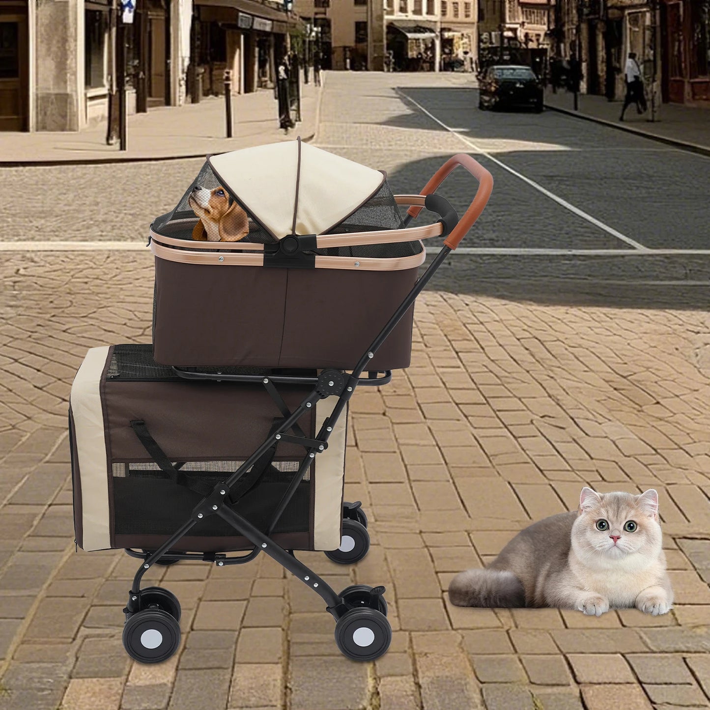 Bymaocar Foldable Pet Stroller For Small And Medium Dogs 2 Tiers 35kg