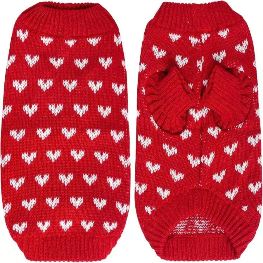 Dxhycc Dog Knitted Sweater Heart Puppy Sweater Warm Soft Pet Holiday Clothes For Small Cats And Dogs (Pink, S)
