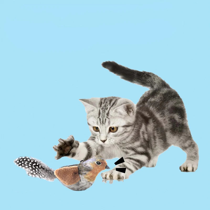 Lifelike Bird Plush Cat Toy Teaser With Feather For Kitten