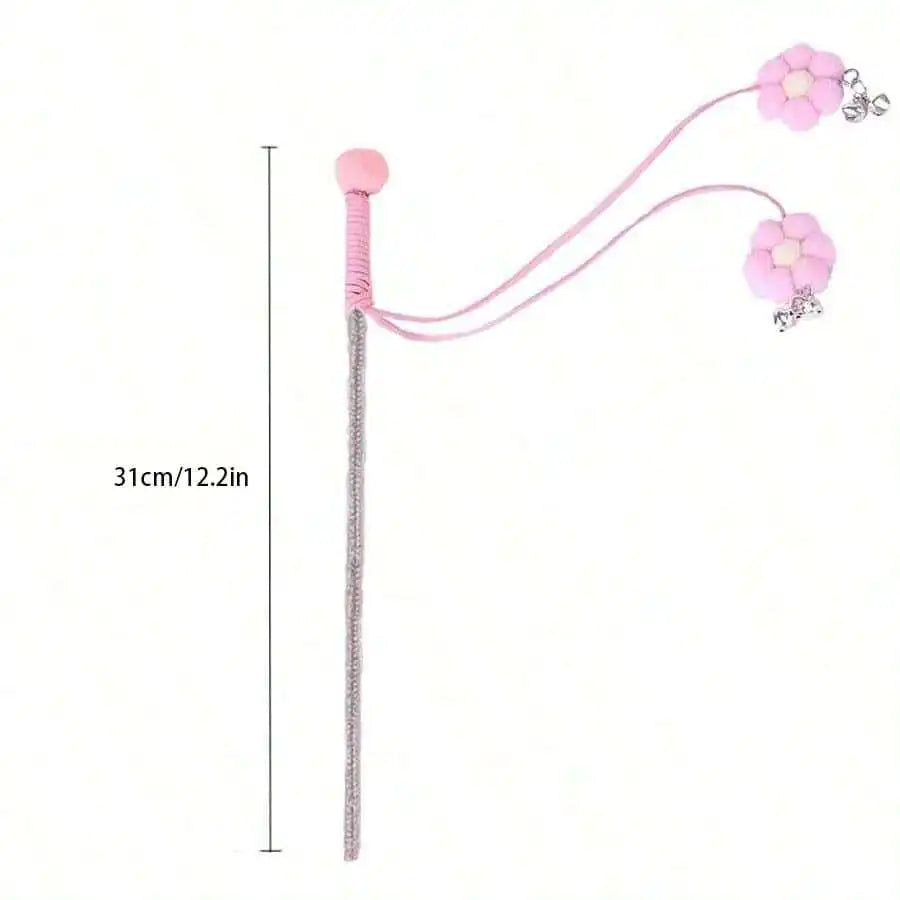 Cat Teaser Wand Toy Set With Flower Tassel And Feather