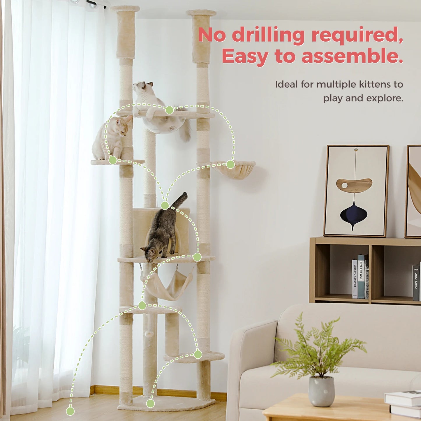 PAWZ Road Multi Level Cat Tree For Indoor Cats With Condo Hammock