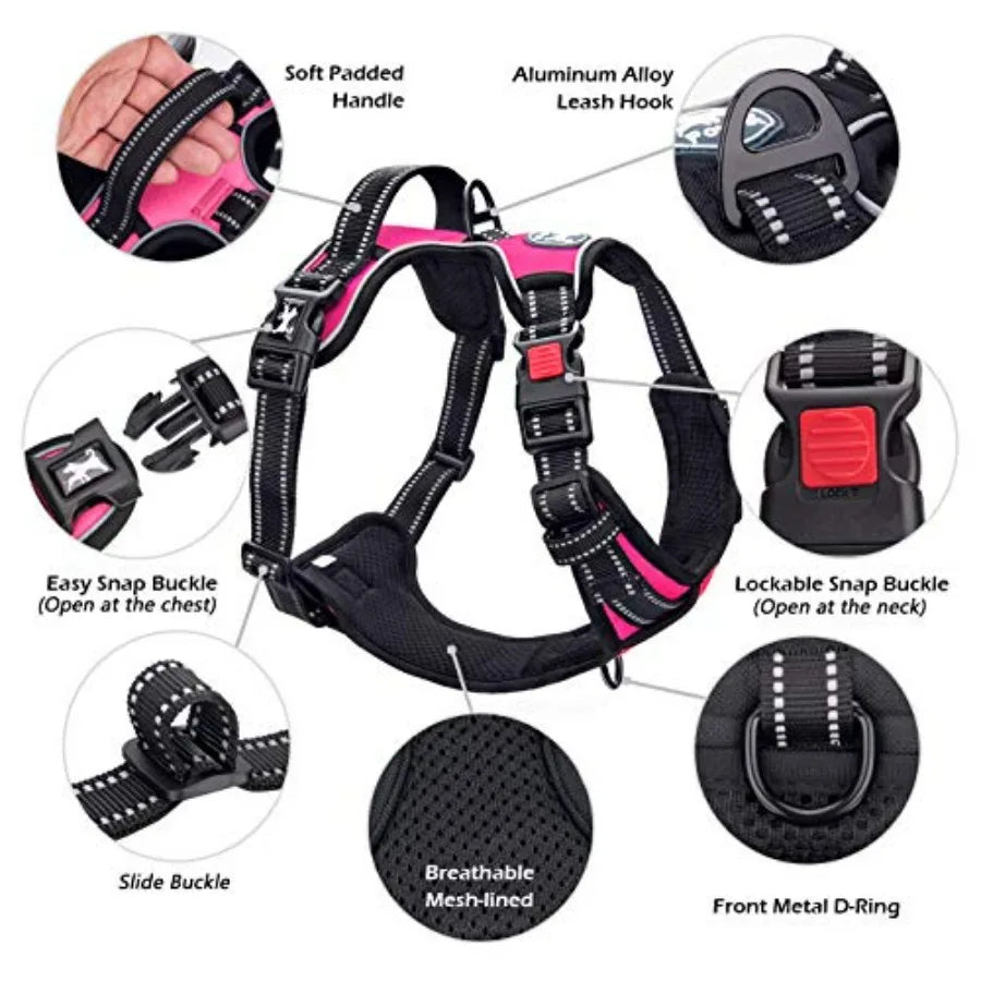 Pull Dog Harness, Choke Front Lead Dog Reflective Harness, Adjustable Soft Padded Pet Vest with Easy Control Handle for Small t