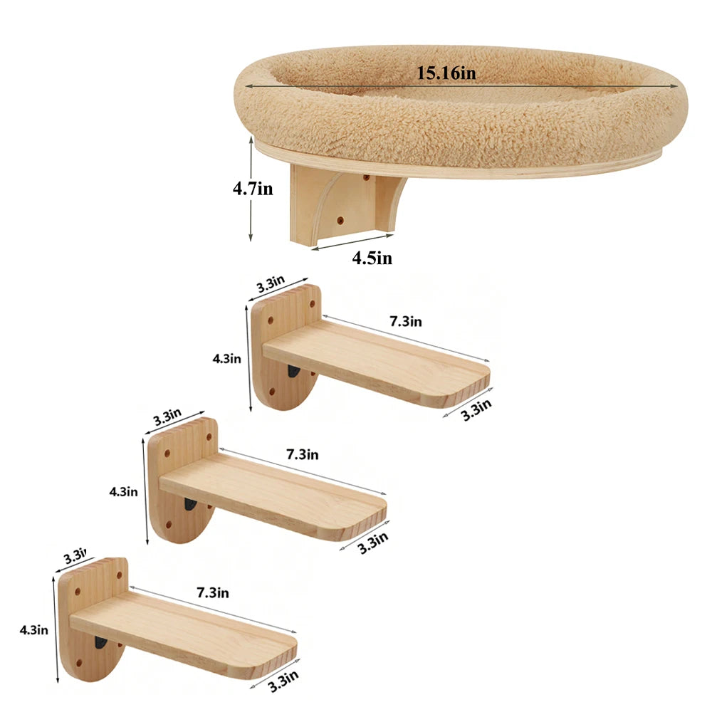 PETRAVEL Cat Wall Mount Climbing Ladder With Hammock Scratching Post