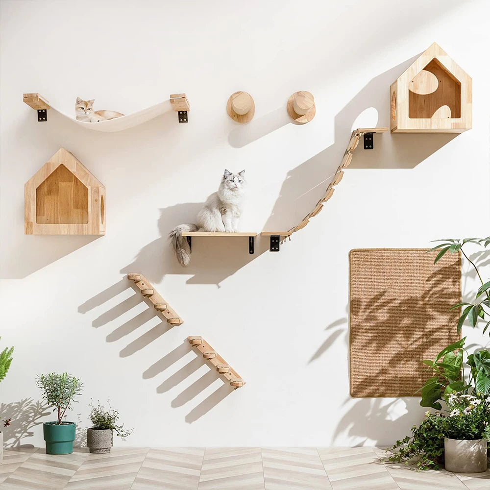 PETRAVELCN Cat Climbing Wall Shelf Four Step Scratching Post