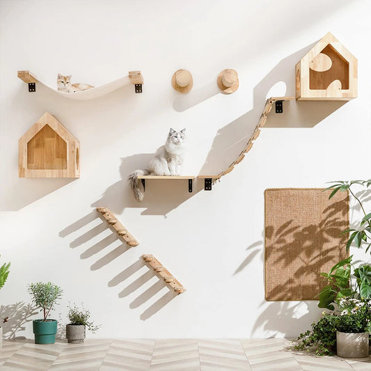 PETRAVELCN Cat Climbing Wall Shelf Four Step Scratching Post