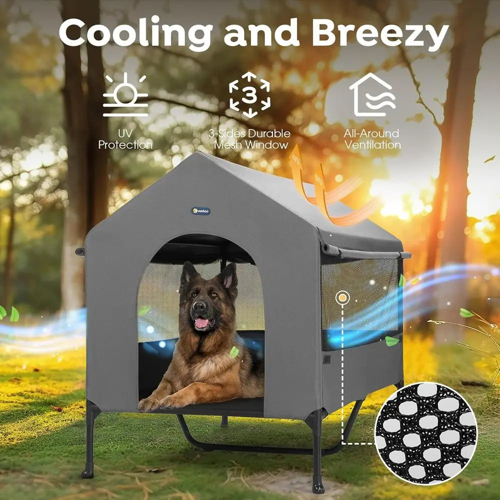2-In-1 Outdoor Indoor Dog House And Cot Bed Shelter