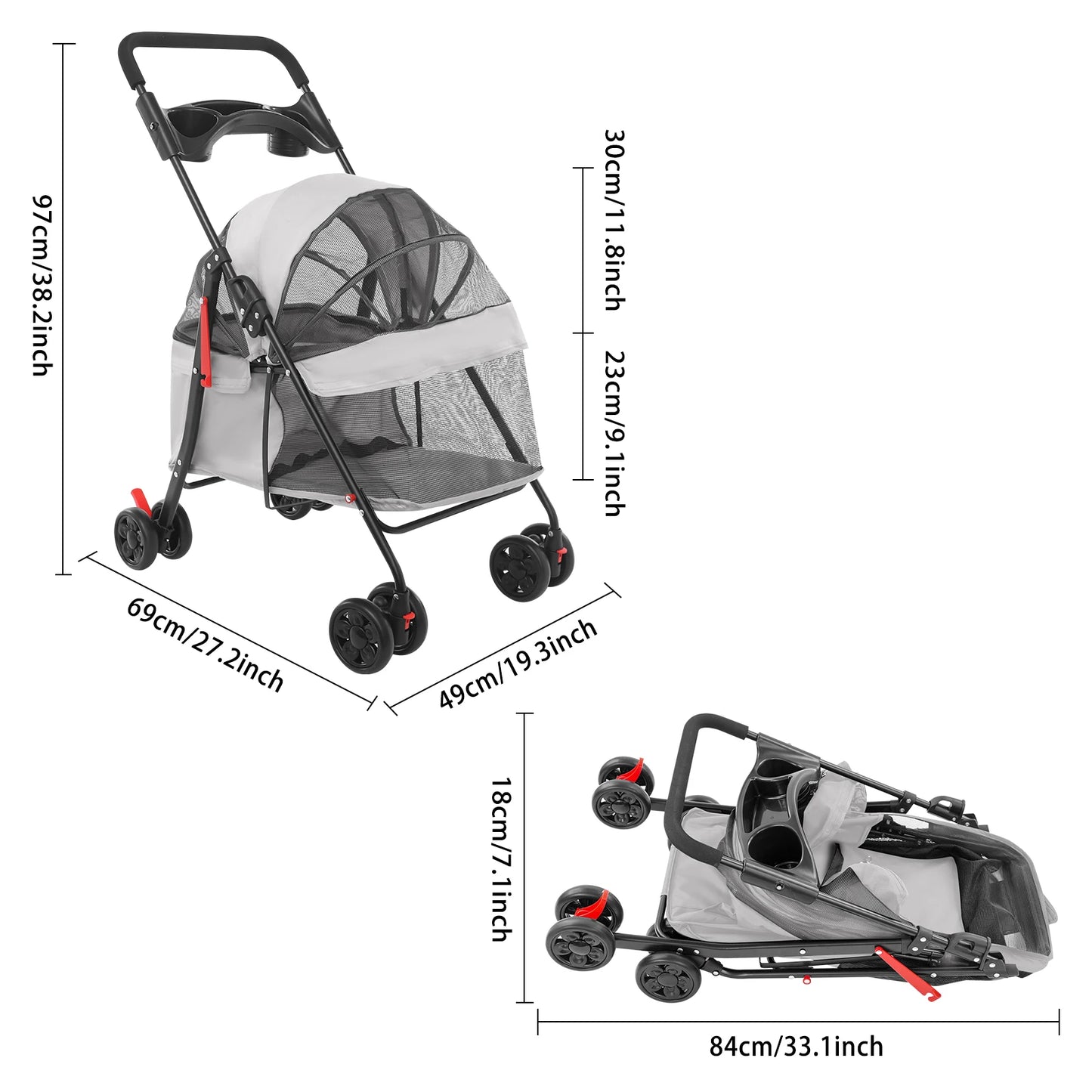Bymaocar Foldable Pet Stroller For Dogs And Cats Travel Ready