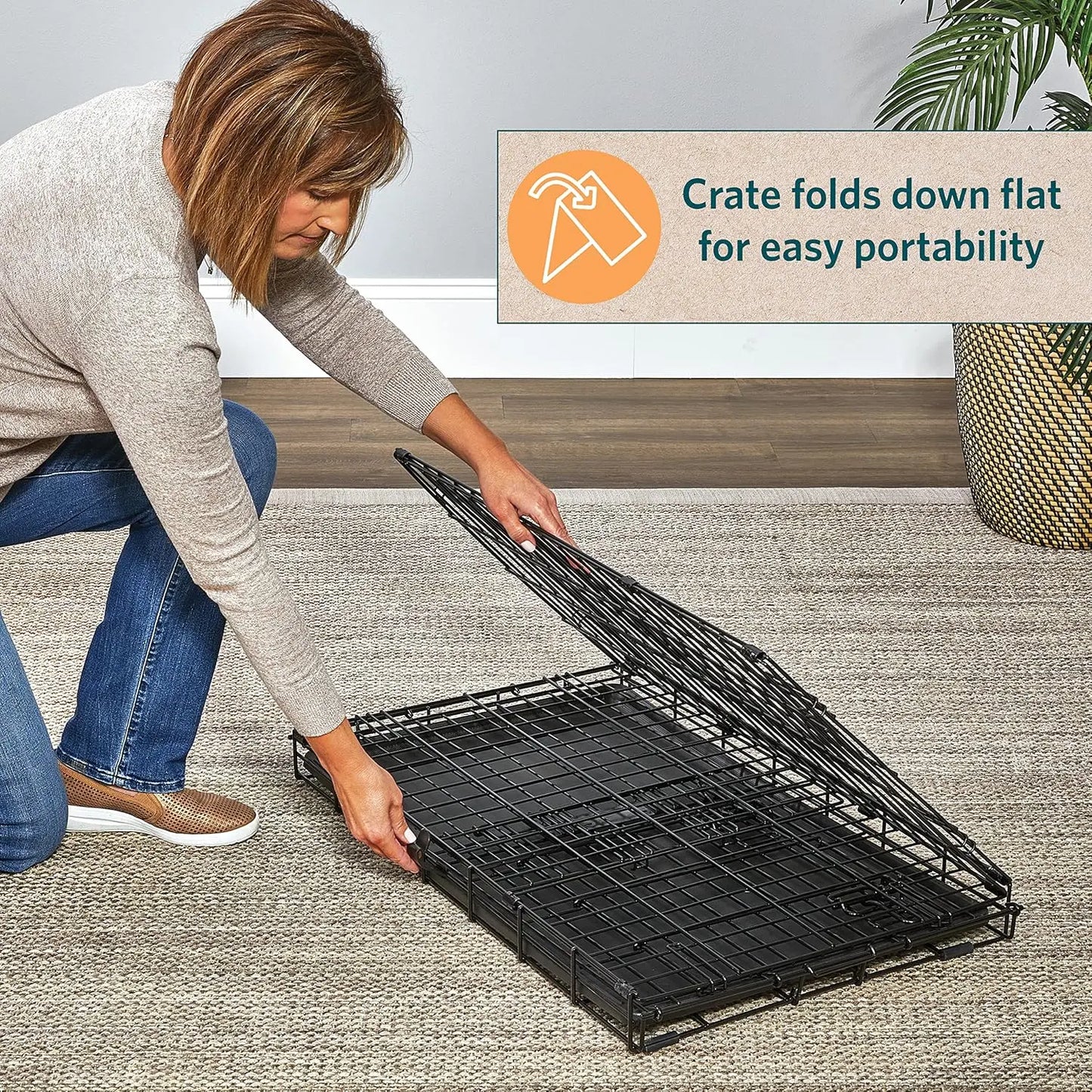Intermediate LifeStages Folding Dog Crate Enhanced Security Leak Proof Pan