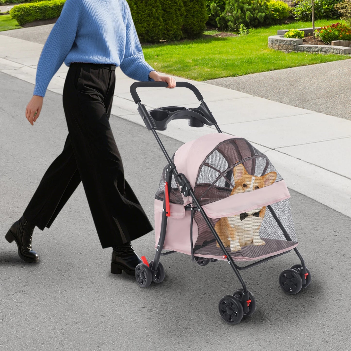 Foldable Pet Cart Carbon Steel Oxford Cloth 360 Front Wheels