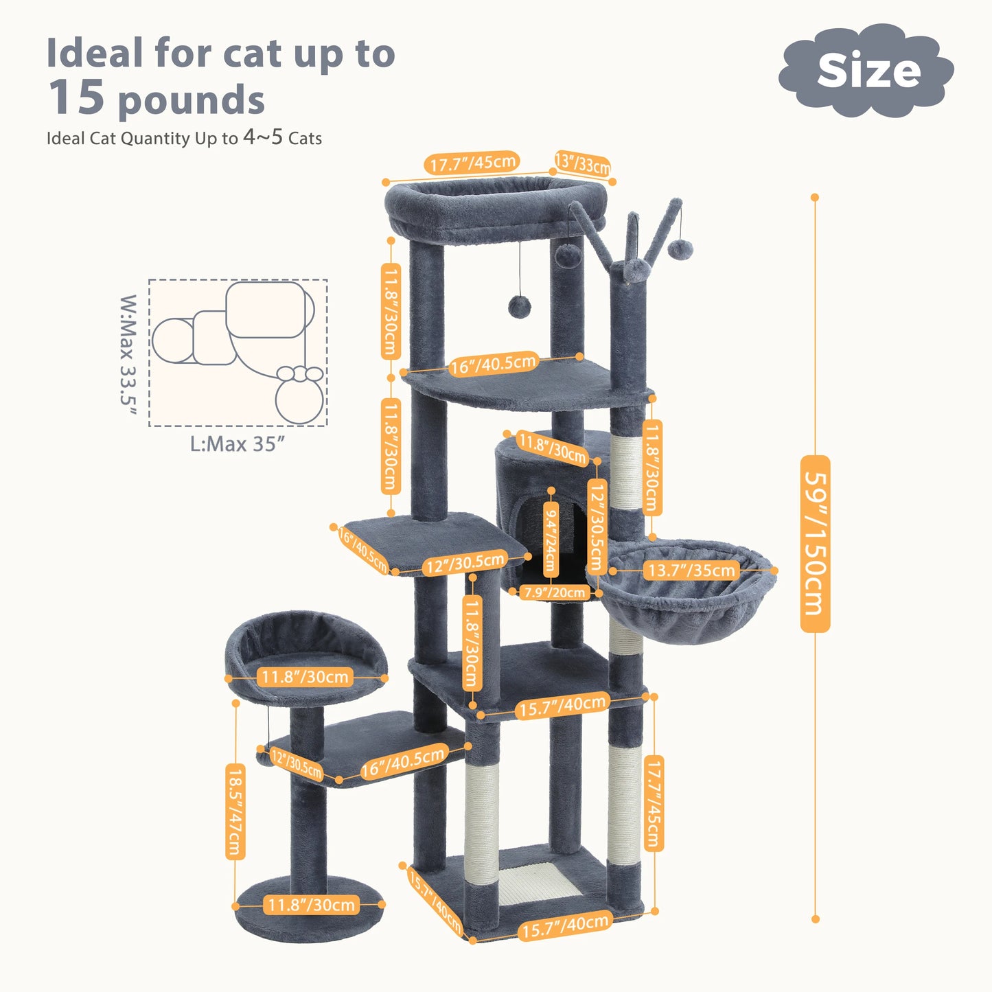 PEQULTICN Multi Level Cat Tree With Scratching Posts Five Tiers