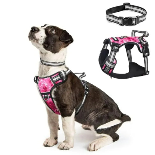 Dog Harness No Pull, Pet Harnesses with Dog Collar, Adjustable Reflective Oxford Outdoor Vest, Front/Back Leash Clips for,,, Ex