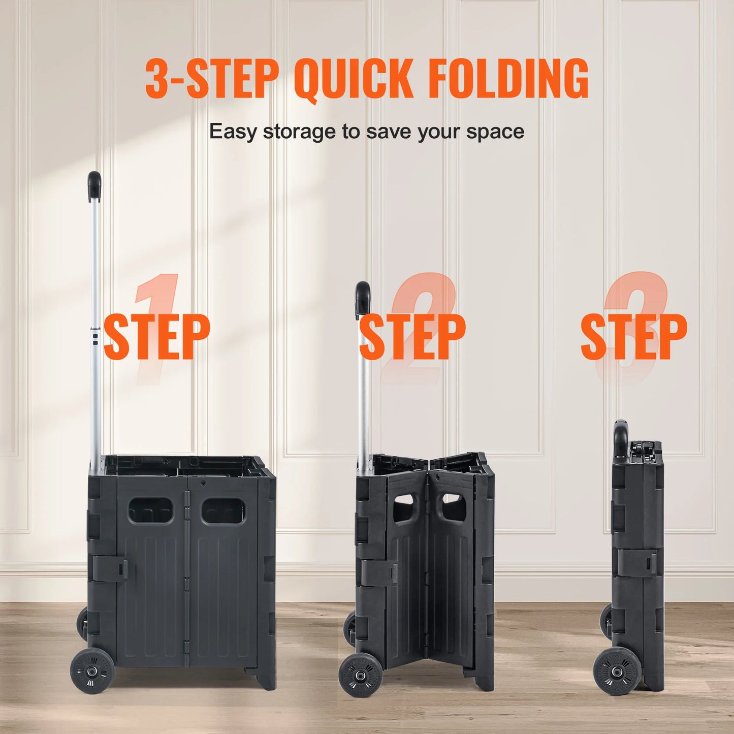 SucceBuy Foldable Utility Shopping Cart With Telescope Handle Wheels