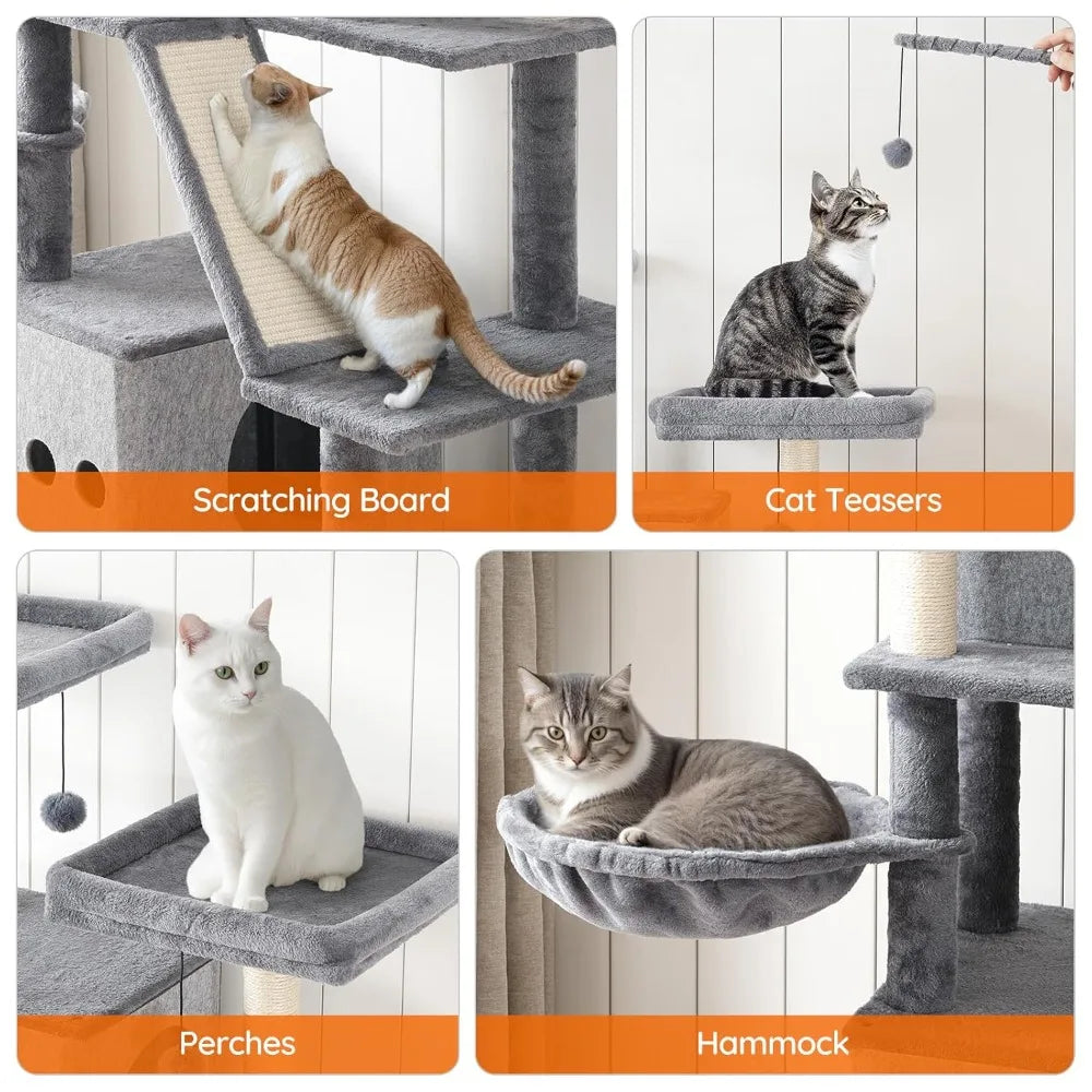 Double Litter Box Enclosure Cat Tree Bed