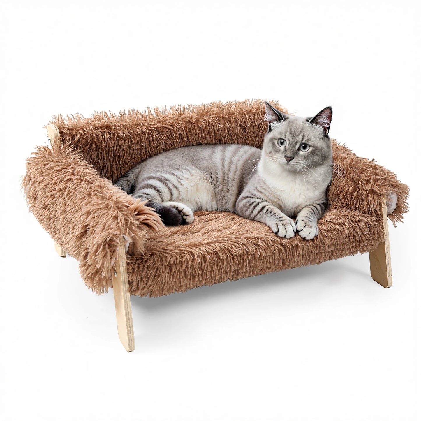 Wooden Leg Raised Cat Sofa Bed With Plush Cushion For Indoor Cats