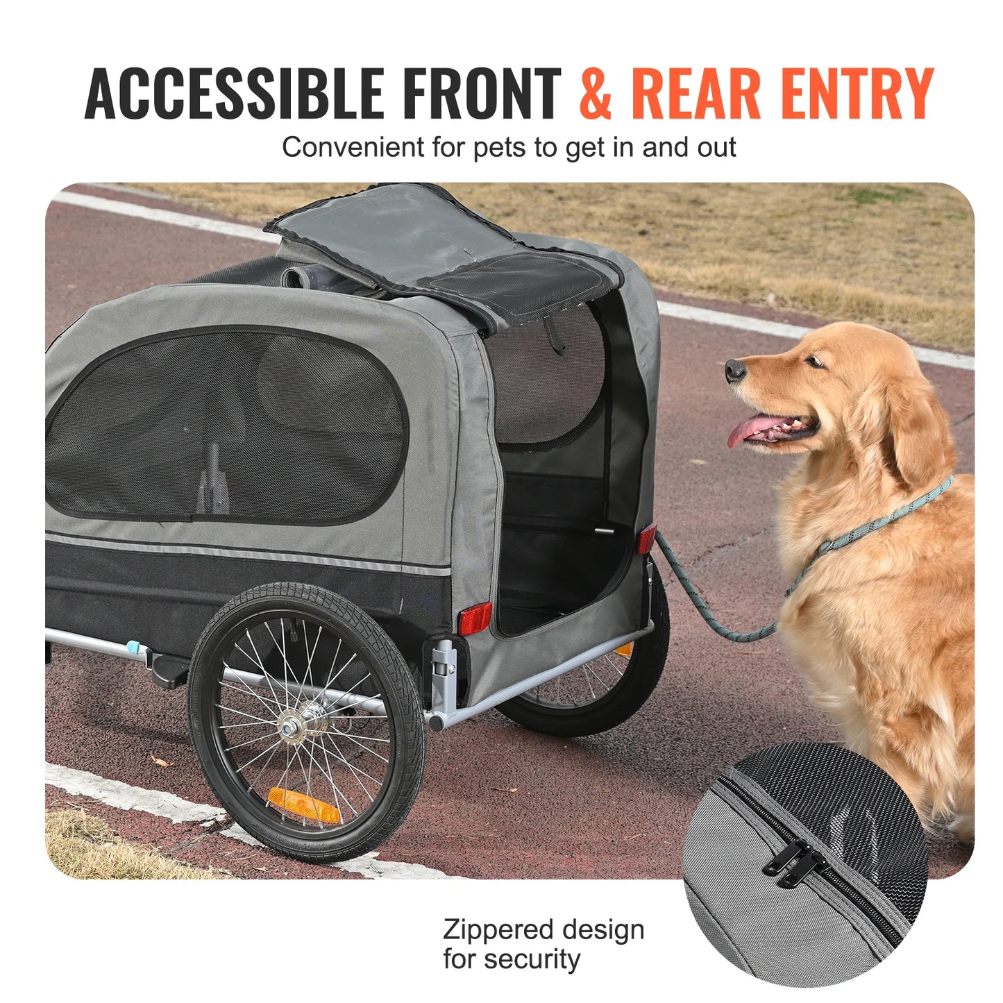 SucceBuy Collapsible Dog Bike Trailer Pet Cart With Wheels Reflectors