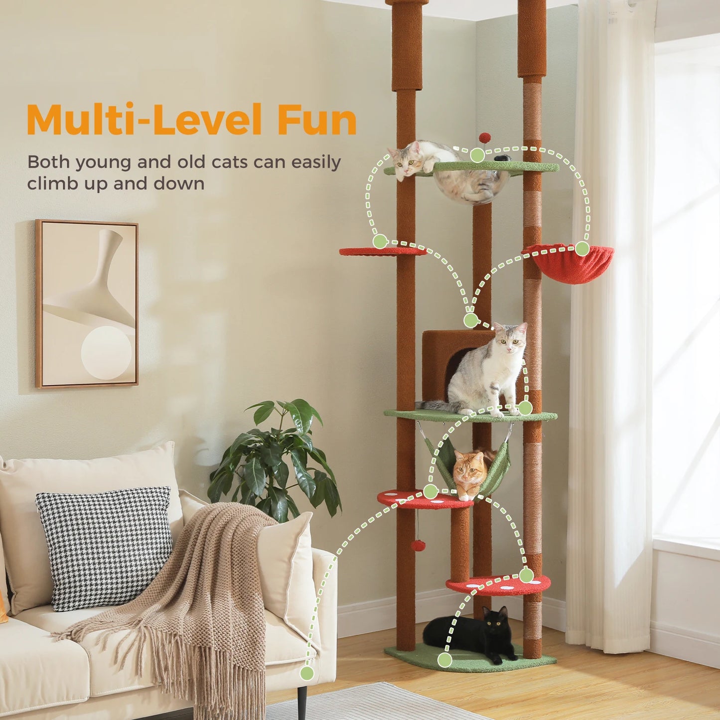 PAWZ Road Multi Level Cat Tree For Indoor Cats With Condo Hammock