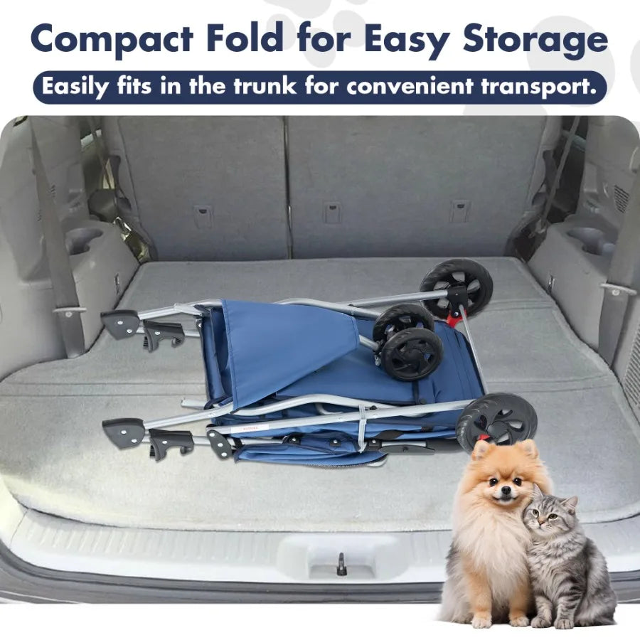 Three-Wheel Pet Stroller With Storage Basket And Cup Holder