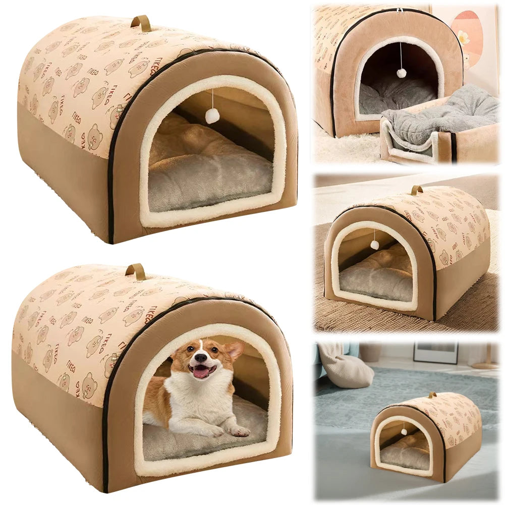 APWIKOGER Dog Bed Nest Plush Cotton Puppy Shelter Castle