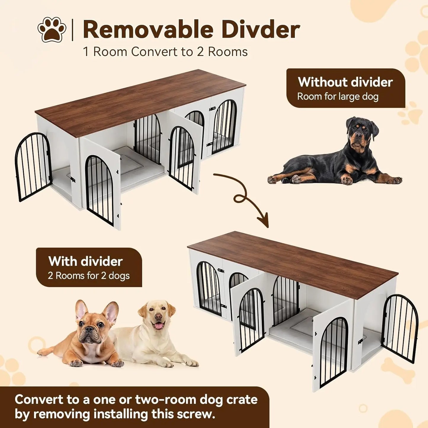 HiMISS Dog Crate Furniture For Two Dogs TV Stand Cushions