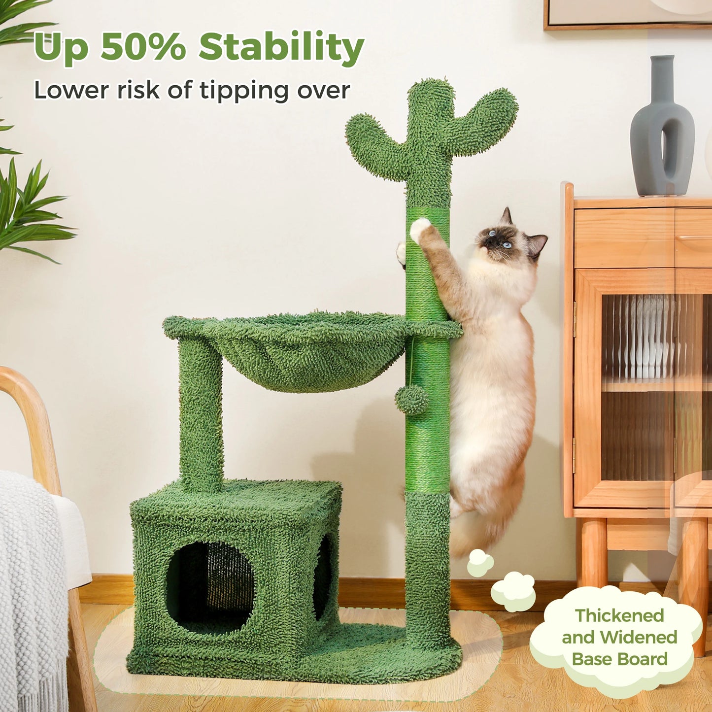 PEQULTICN Cactus Cat Tree With Condo Hammock Ball Scratcher