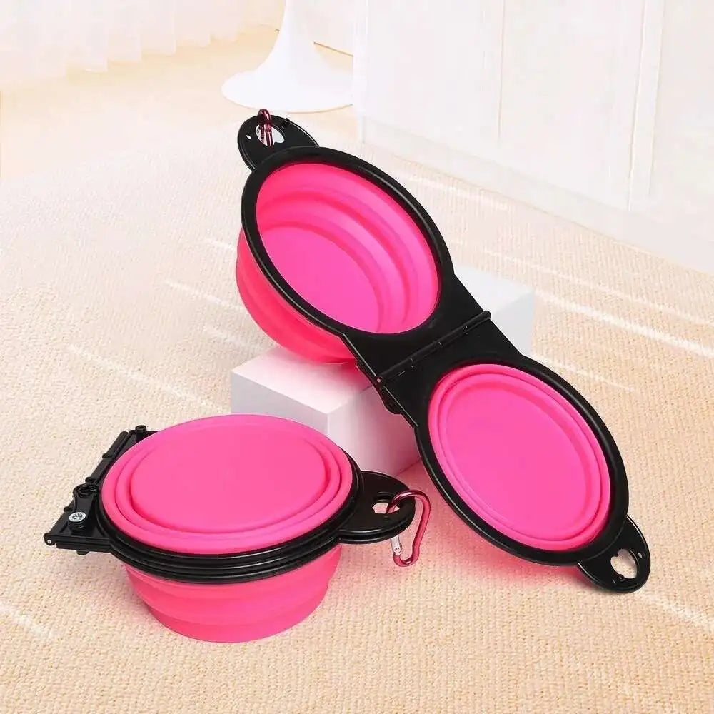 New 2 in 1 Collapsible Dog Travel Bowl Double Bowls Folding Food Water Bowl Portable Hangable Dog Feeder for Outdoor Dog Product
