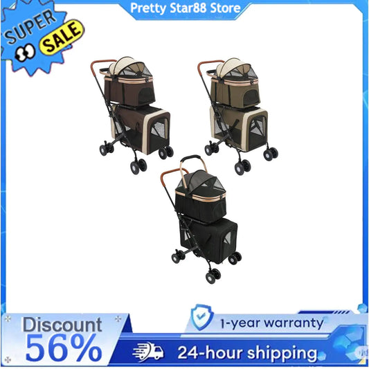 Bymaocar Foldable Pet Stroller For Small And Medium Dogs 2 Tiers 35kg