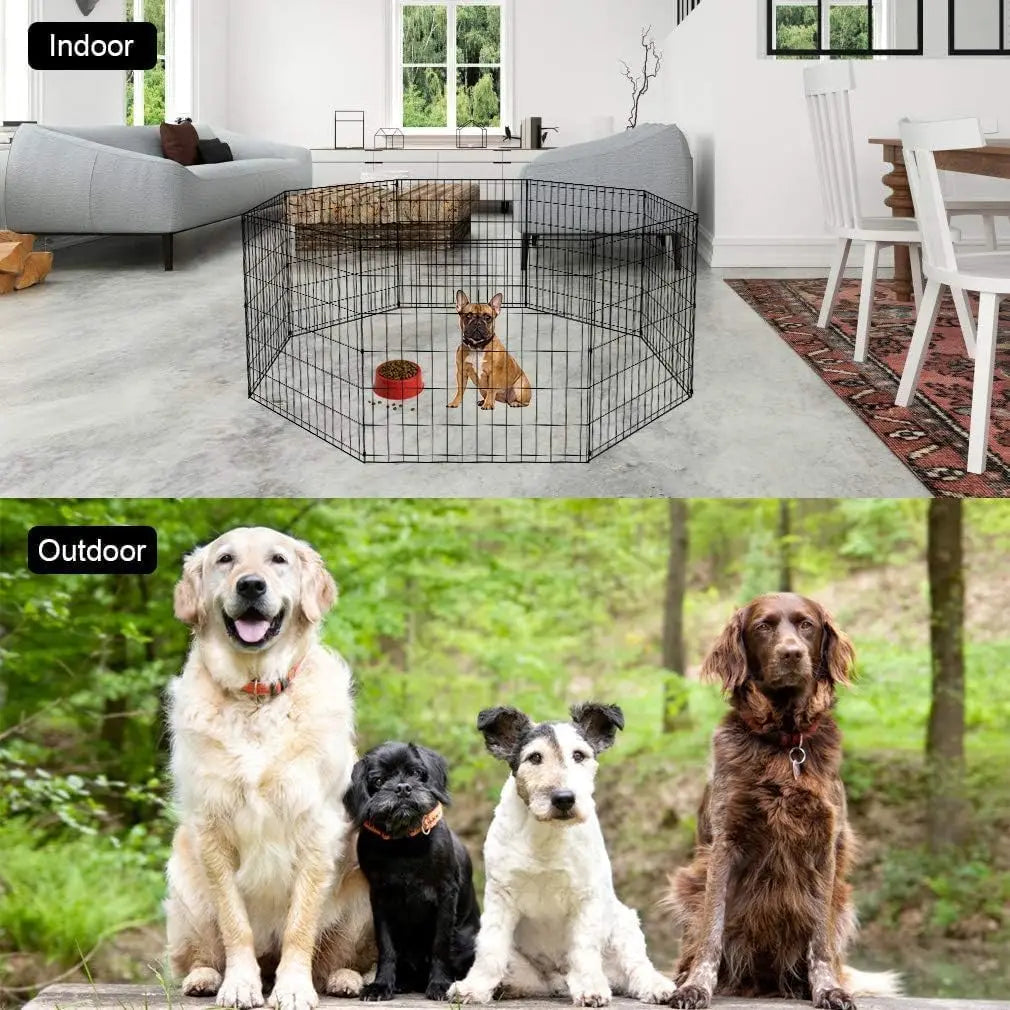 Foldable Dog Playpen, 8-Panel Metal Exercise Pen With Door
