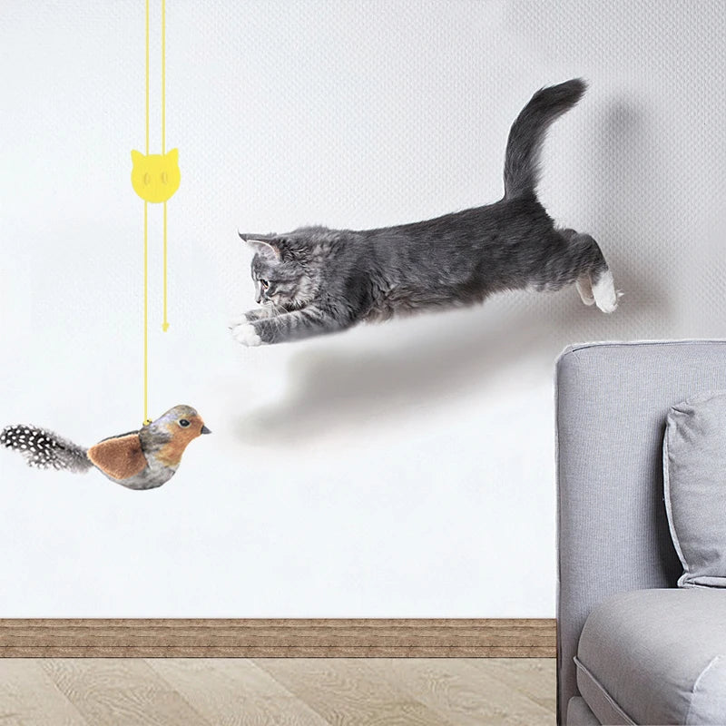 Lifelike Bird Plush Cat Toy Teaser With Feather For Kitten