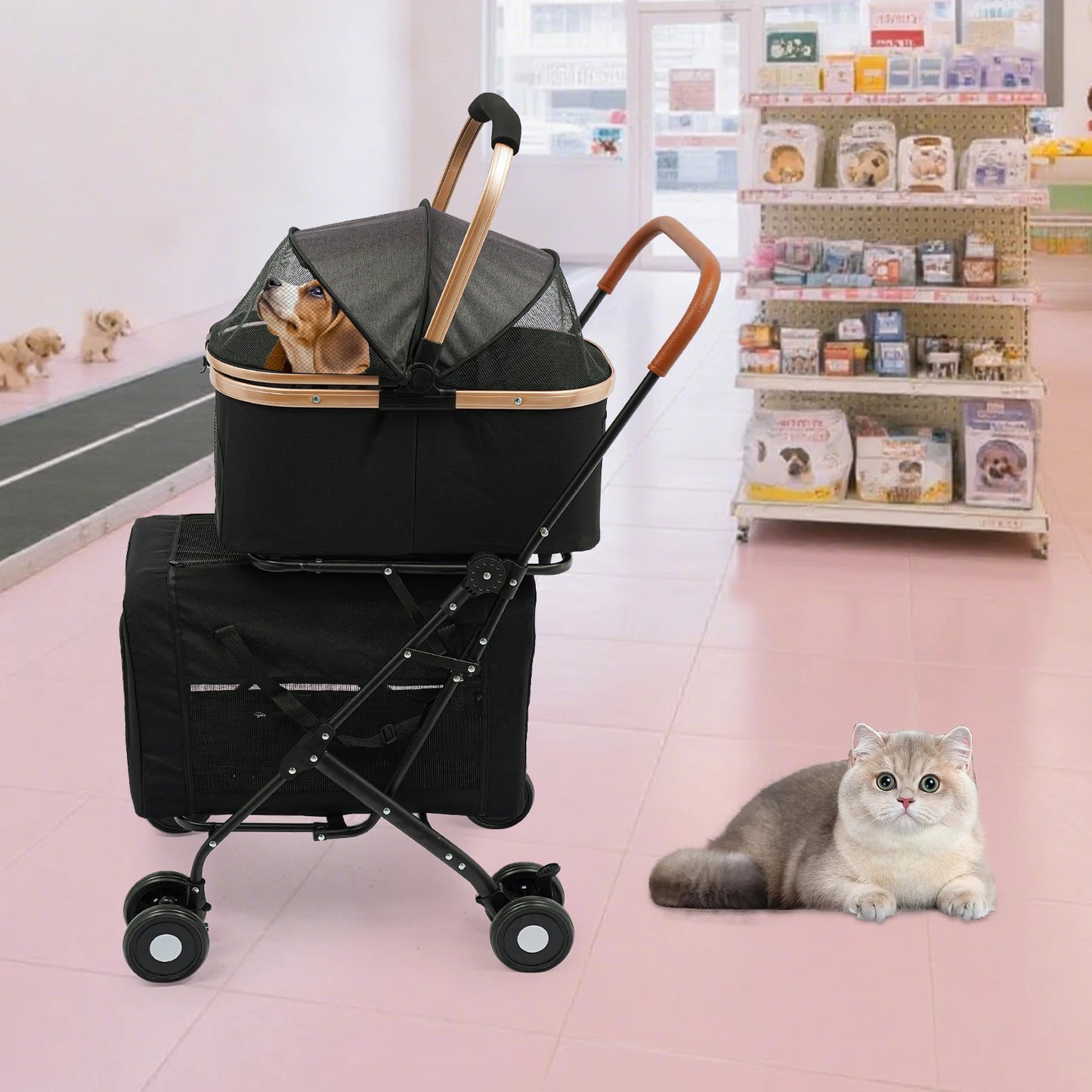 Bymaocar Foldable Pet Stroller For Small And Medium Dogs 2 Tiers 35kg