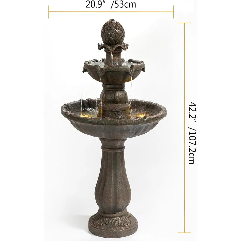 3 Tiered Outdoor/Indoor Water Fountains, 42.2 in. Tall, Like Stone Bird Bath for Outside, Elegant Waterfall Feature