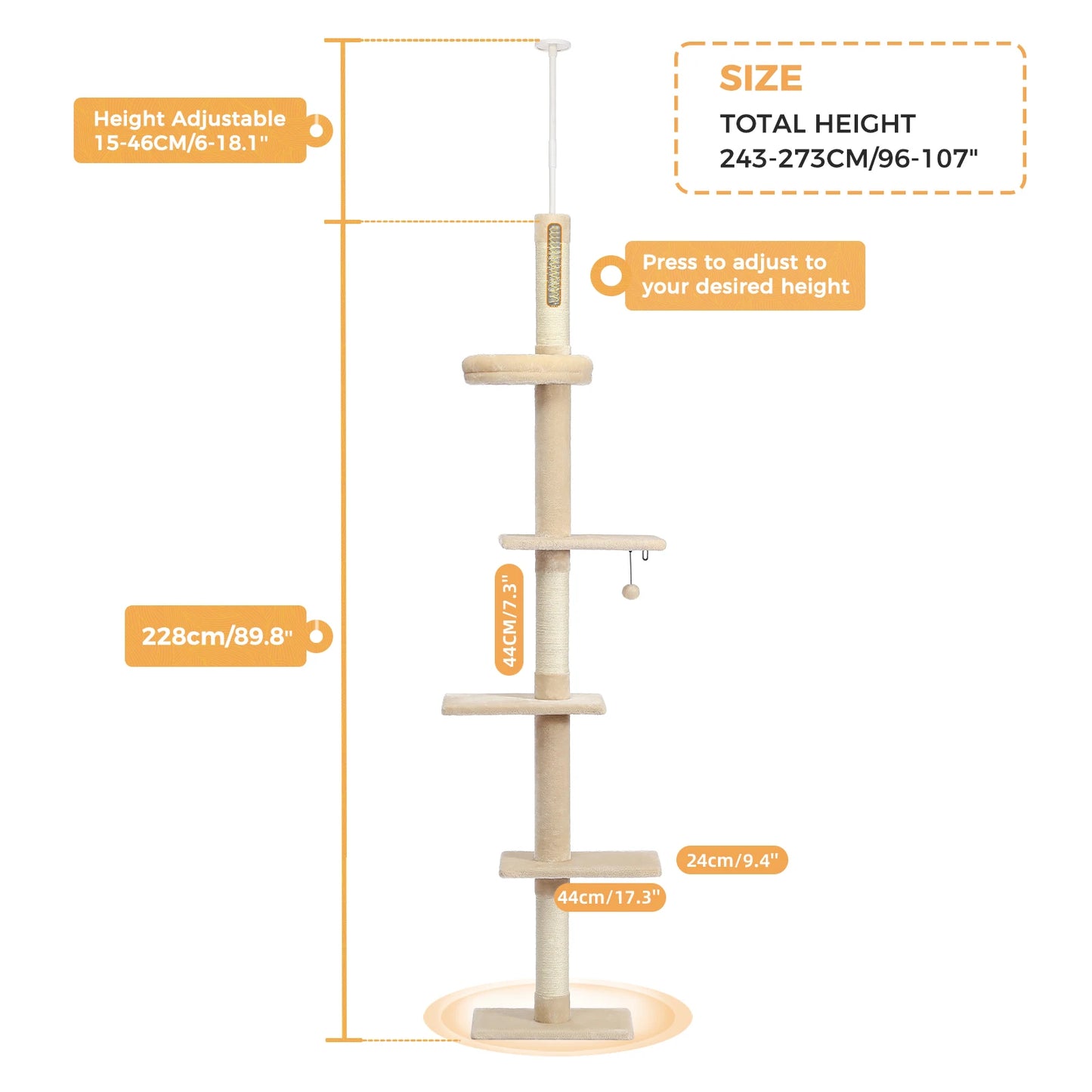 PEQULTICN Adjustable Height Cat Tree Floor to Ceiling Tower