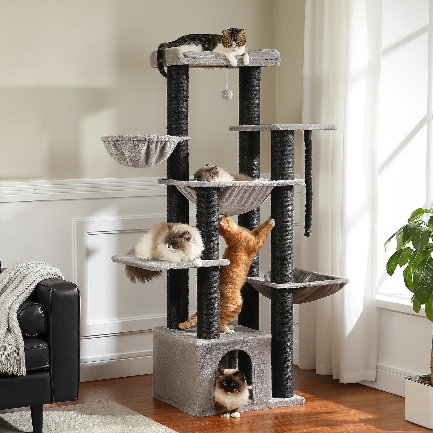 PEQULTICN Multi-Level Cat Tree With Scratching Posts And Condos