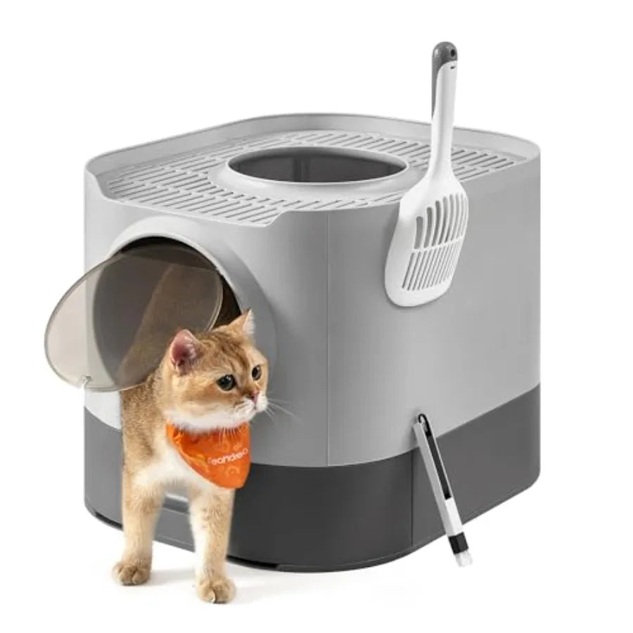 Cat Litter Box with Lid, XL Enclosed Litter Box with Slide-Out Tray, Scoop, Brush, Anti-Tracking, for Cats of Different Sizes,