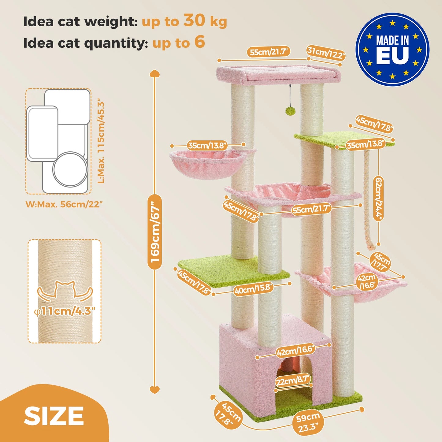 PEQULTICN Multi-Level Cat Tree With Scratching Posts And Condos