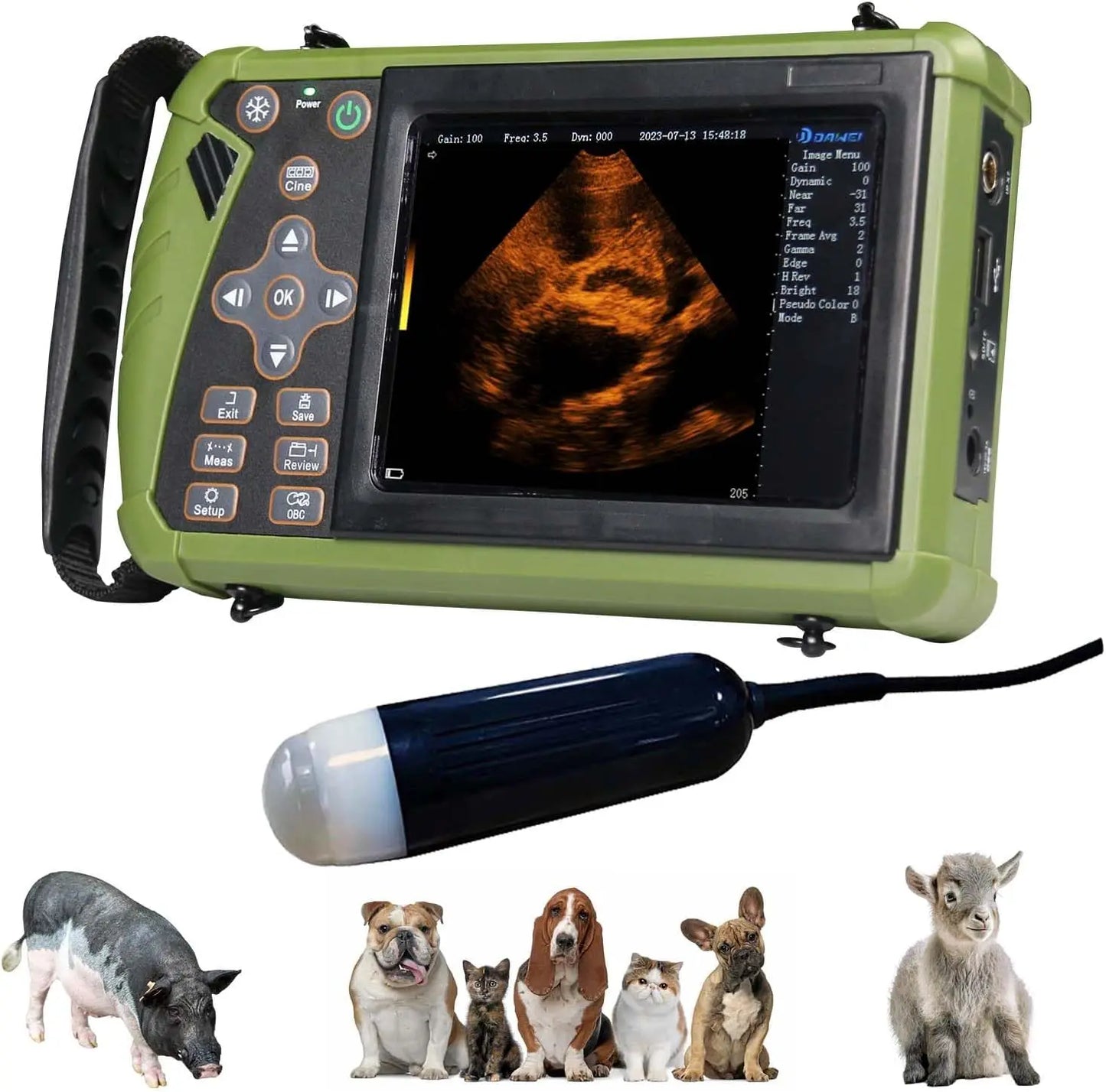 DAWEI Portable Veterinary Ultrasound Scanner for Pregnancy with 3.5MHz Probe