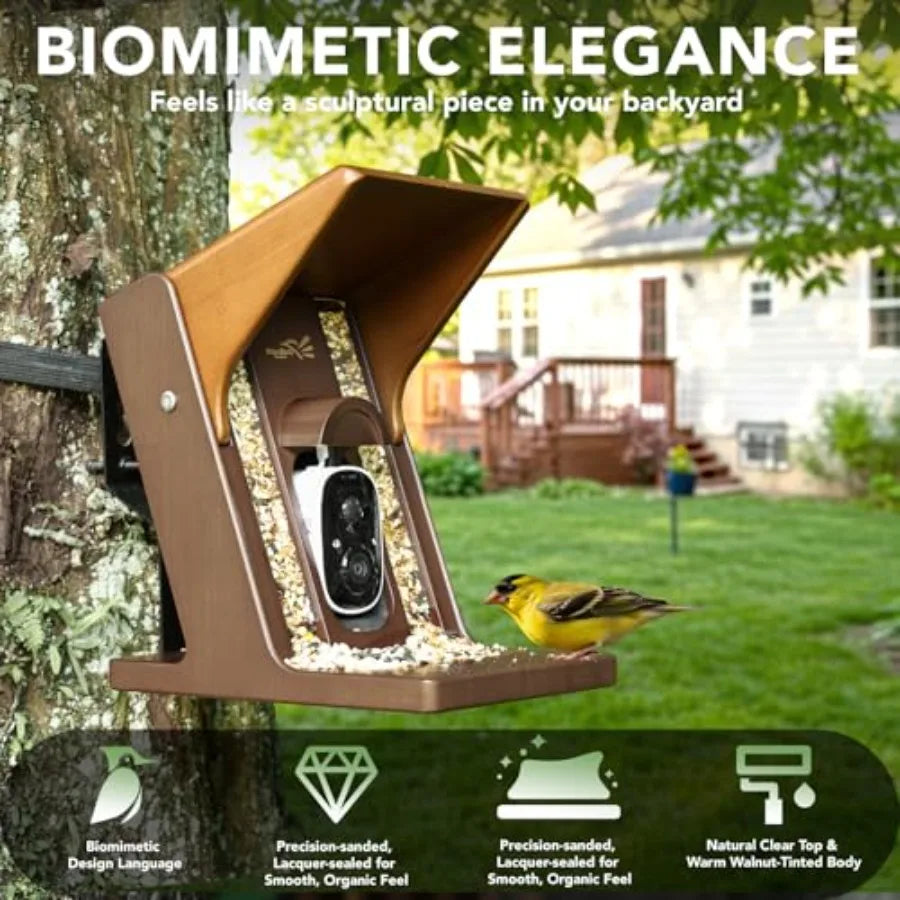 Smart Bird Feeder with Camera Solar Powered - Biomimetic Design 2K Video AI Identify Species and Instant Arrival Alerts Weather