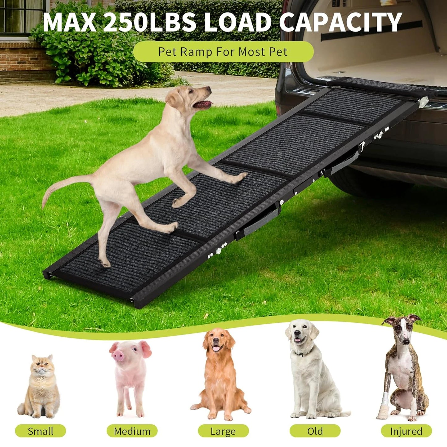 HiMISS Folding Dog Ramp for Cars Non Slip 250 Pounds
