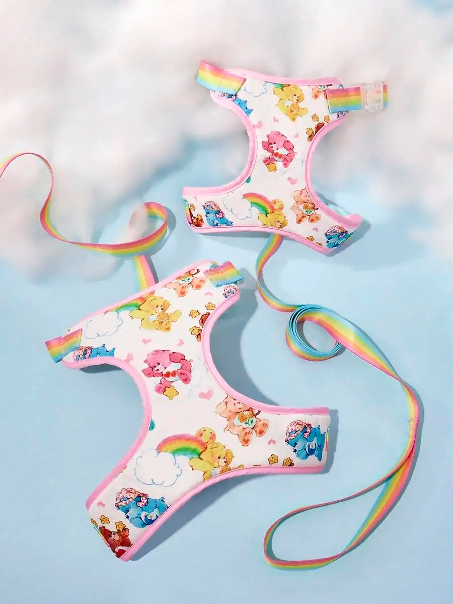 Cartoon Printed Pet Harness Leash Set For Cats And Dogs