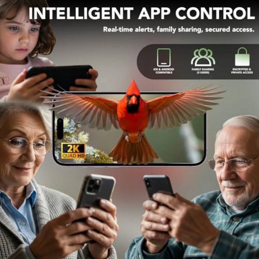 Smart Bird Feeder with Camera Solar Powered - Biomimetic Design 2K Video AI Identify Species and Instant Arrival Alerts Weather