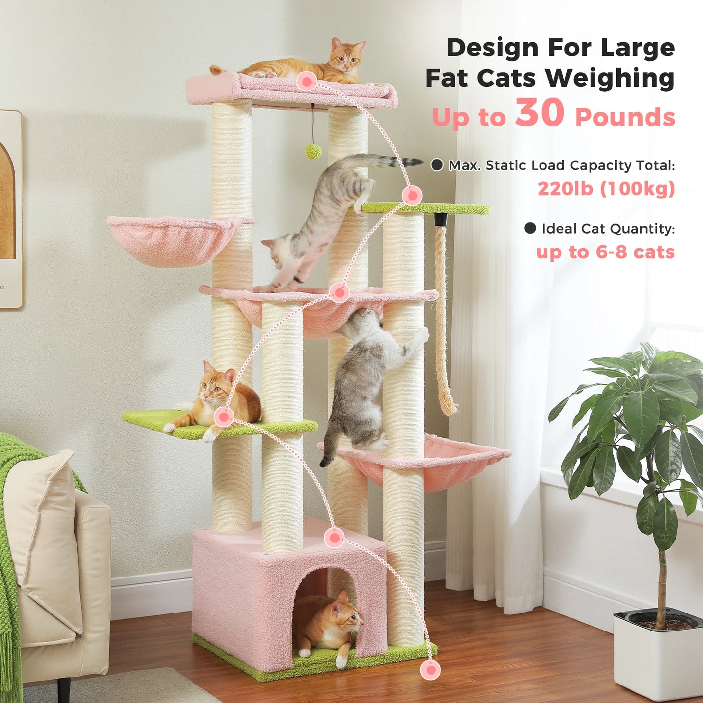 PEQULTICN Multi-Level Cat Tree With Scratching Posts And Condos