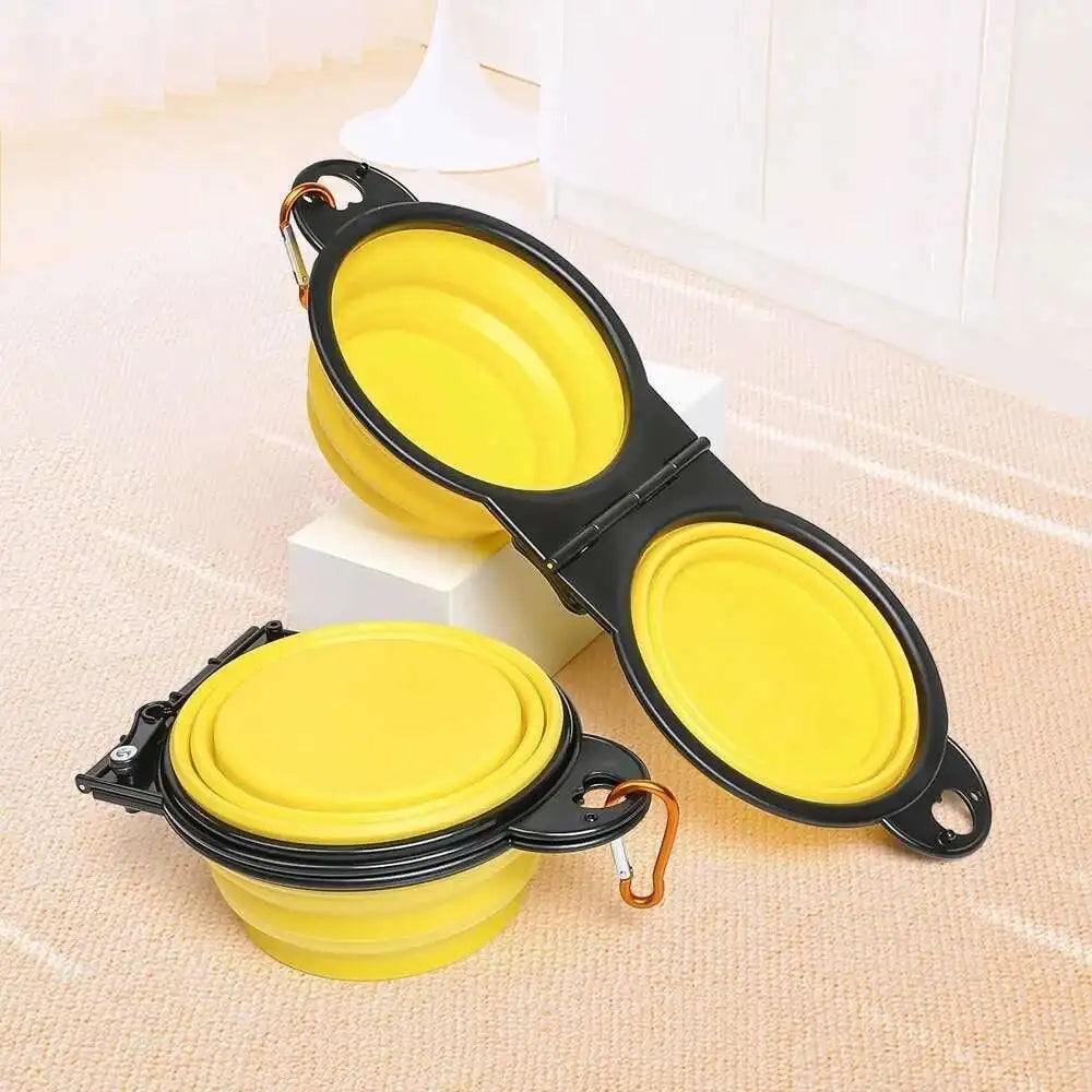 New 2 in 1 Collapsible Dog Travel Bowl Double Bowls Folding Food Water Bowl Portable Hangable Dog Feeder for Outdoor Dog Product