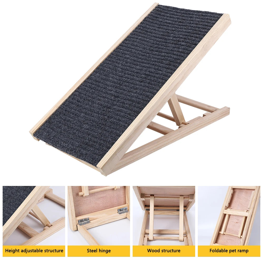 HiMISSDog Wooden Dog Ramp With Adjustable Height Folding Portable
