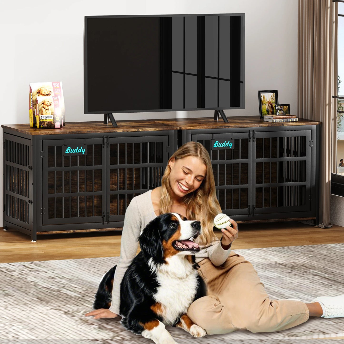 Heavy Duty Dog Crate Furniture With Casters For Large Dogs