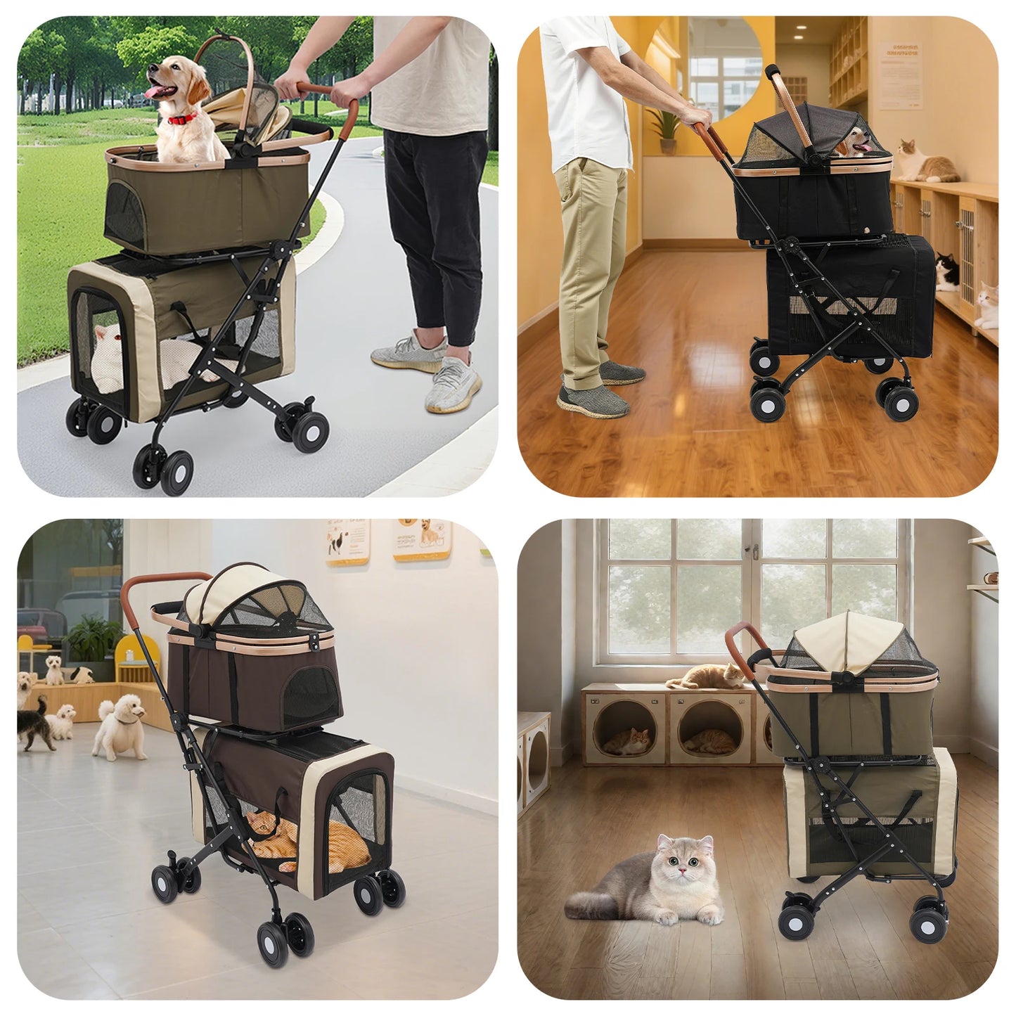 3-In-1 Foldable Pet Stroller With Dual Carriers 77lbs