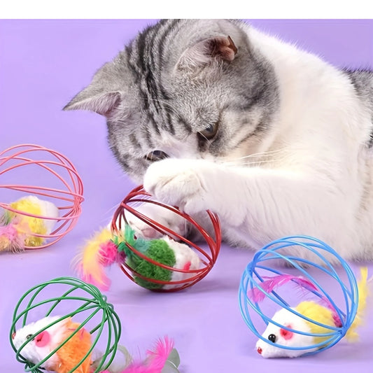 LISMCN Interactive Cat Teasing Mouse Toy In Wire Cage