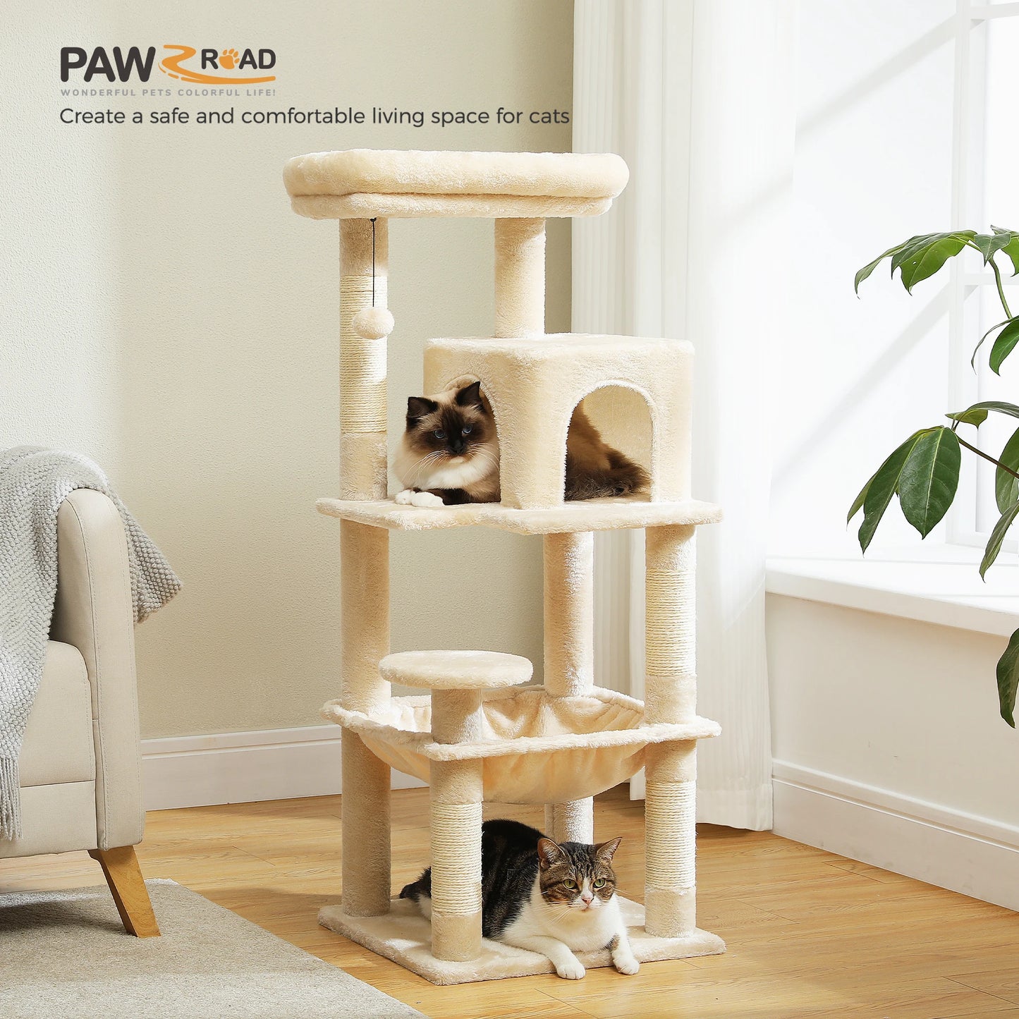 PETEPELACN Cat Tree Indoor 5-Tier Cat Tower With Metal Frame