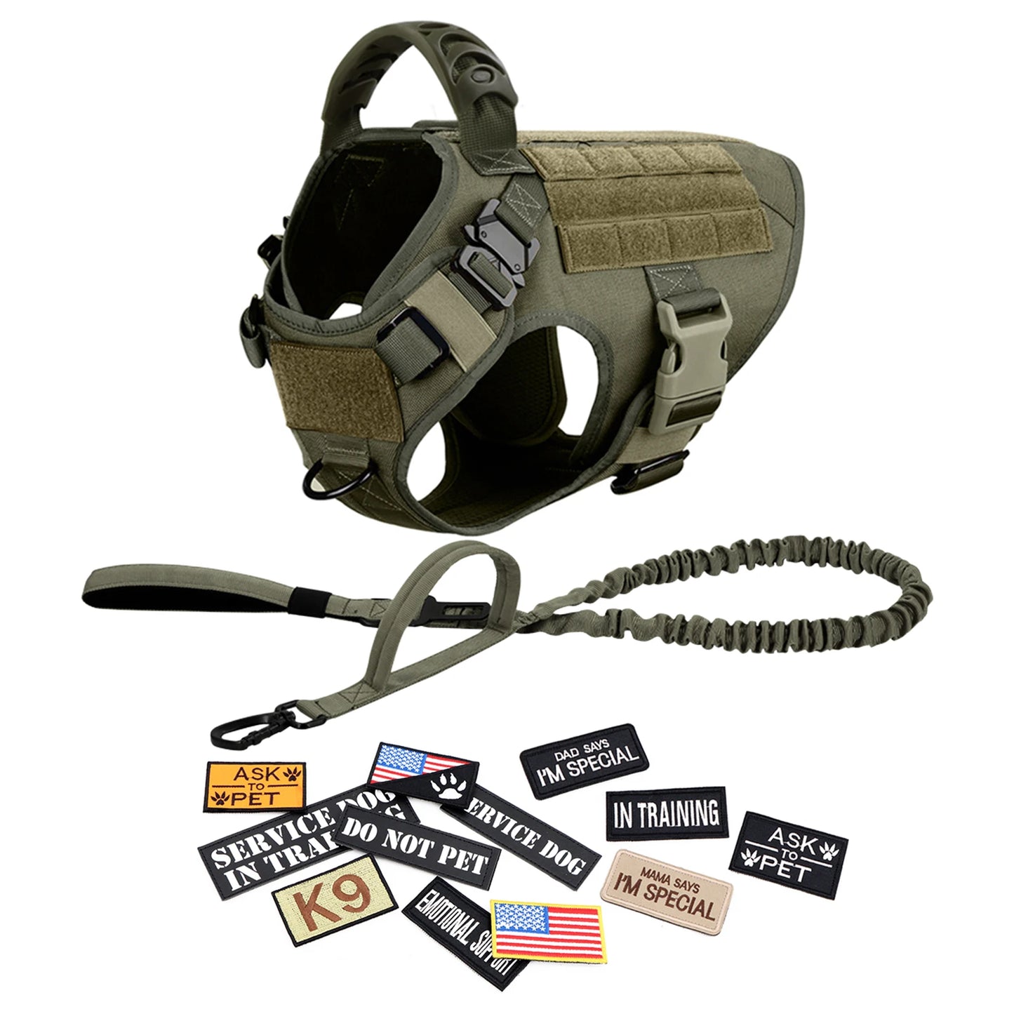 Military Large Dog Harness Collar Leash Bags Patches Set Pet Malinois Training Vests Tactical Dogs Harnesses Accessories