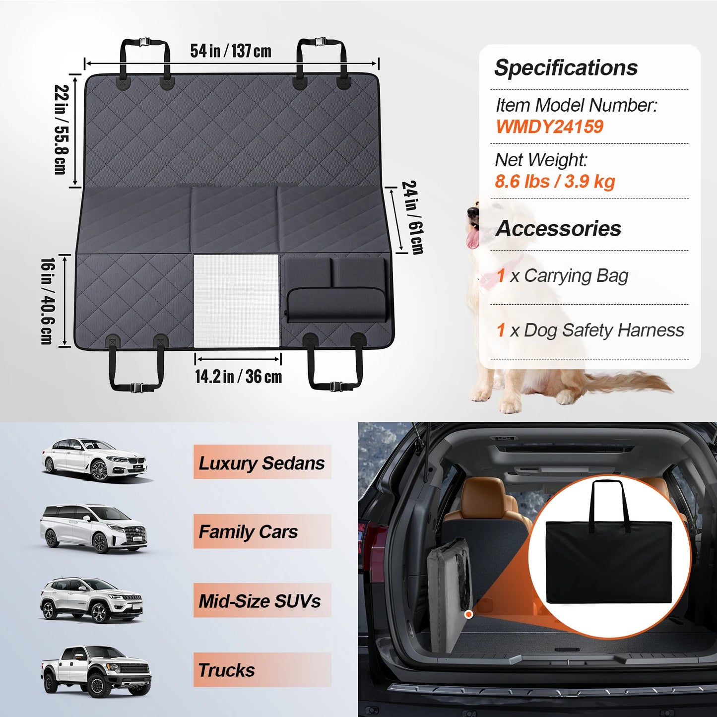 SucceBuy Back Seat Extender Dog Hammock For Car Waterproof Hard Bottom