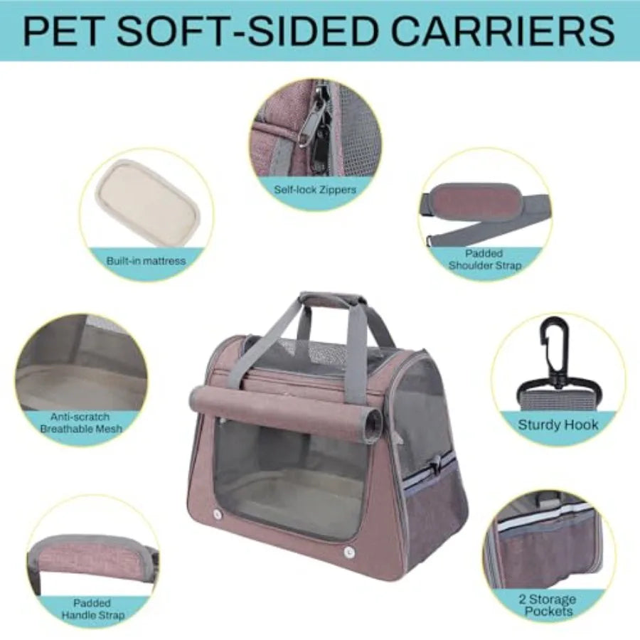 Airline Approved Soft-Sided Pet Carrier for Cats Small Dogs - Ventilated Travel Bag with Removable Mat Under 15 lbs Red